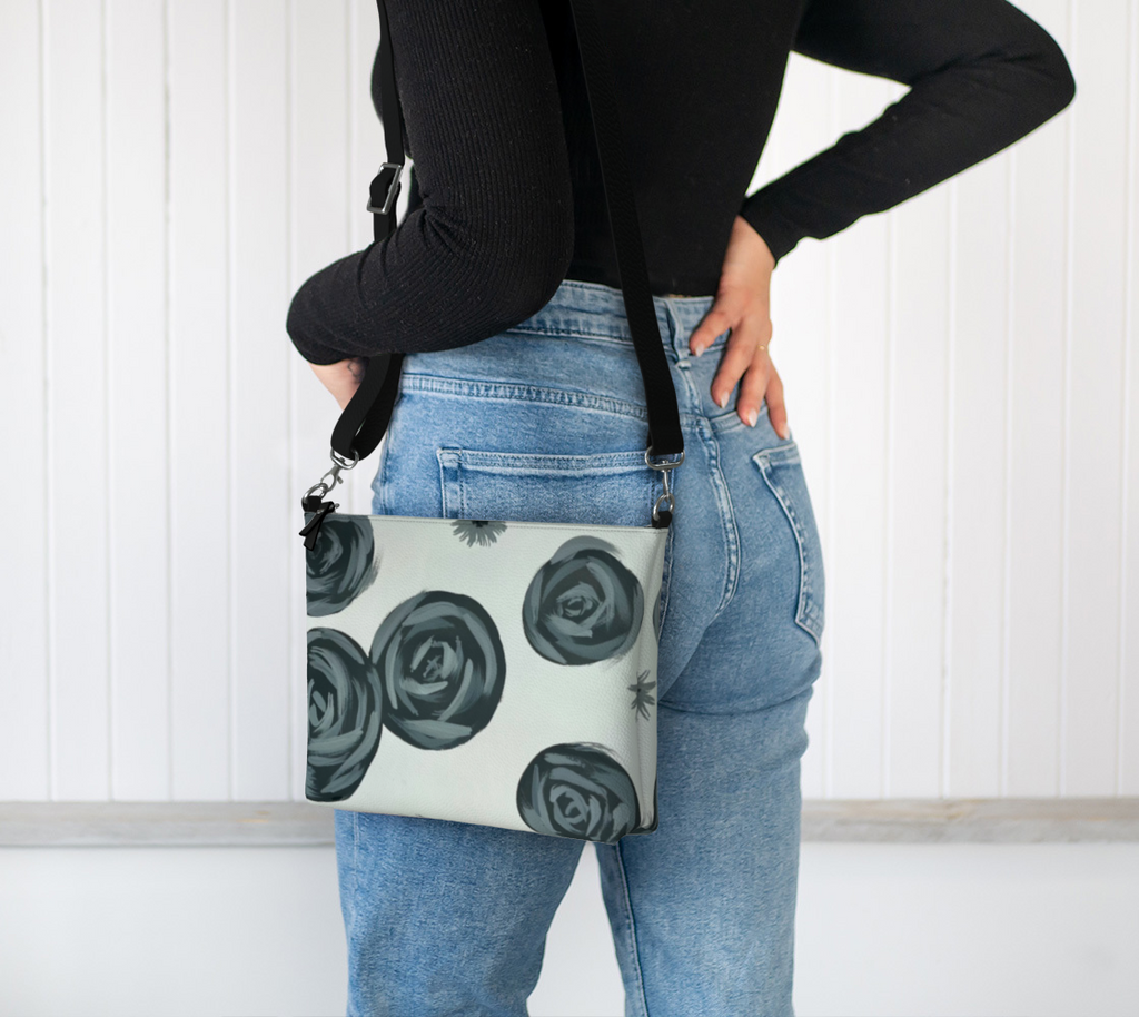 Monochrome Roses VL Crossbody Purse