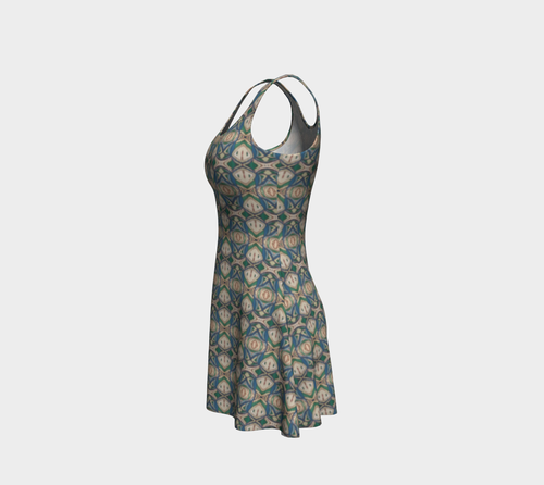 Abstract Green Flare Dress