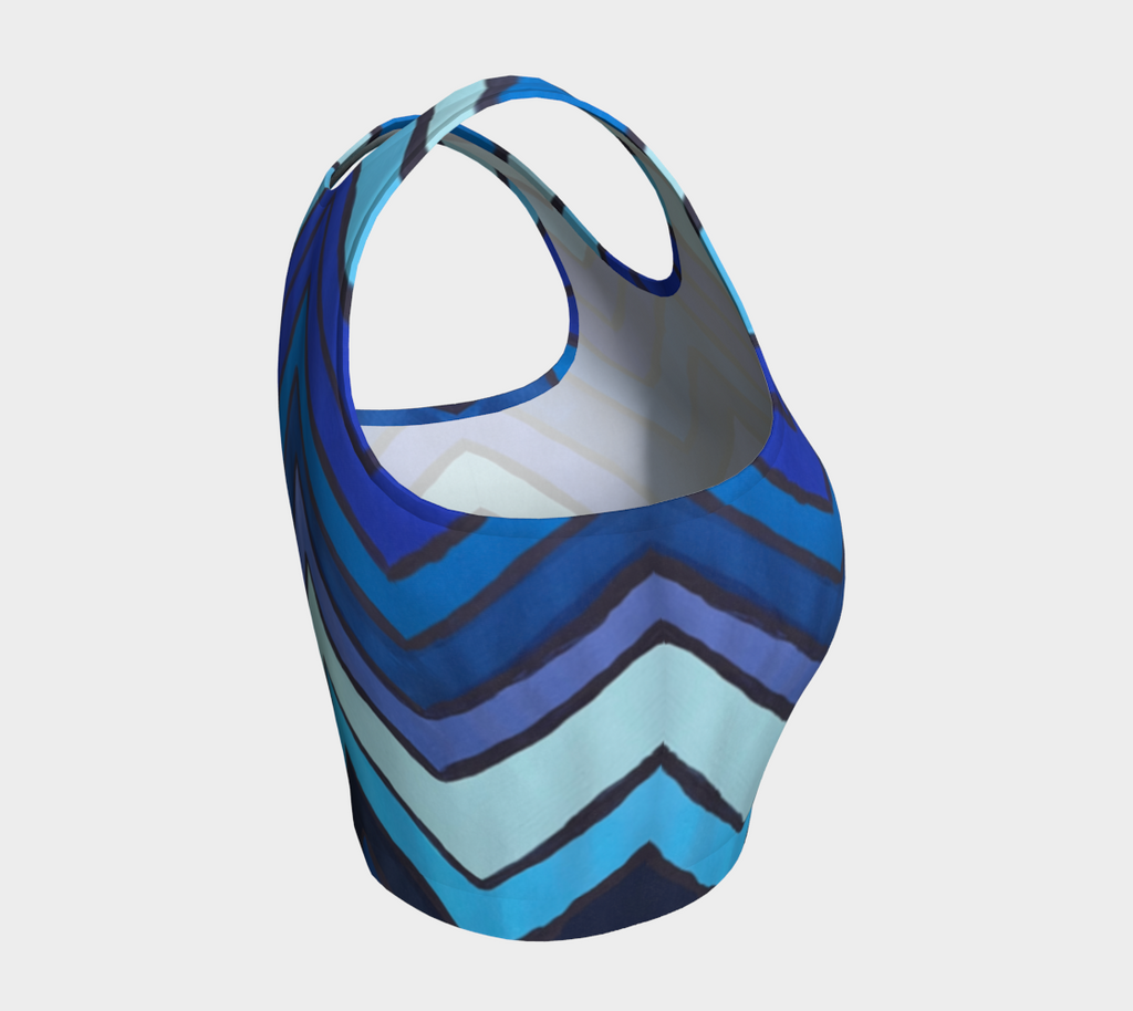 Blue Chevron Pattern Athletic Crop Top