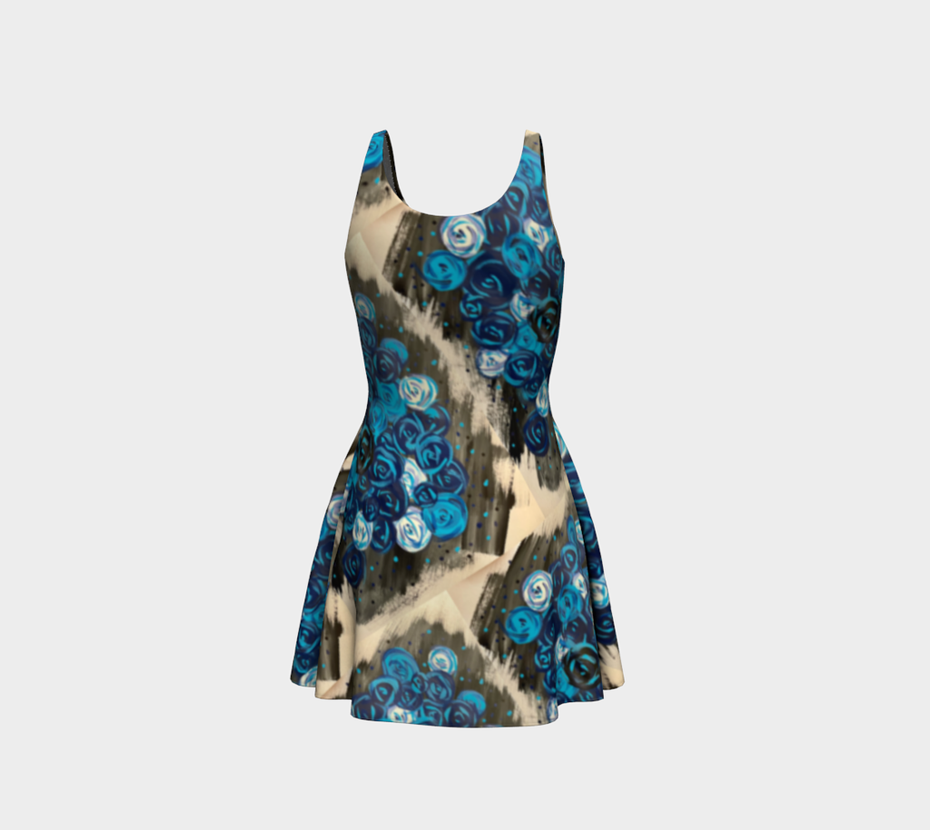 Blue Roses  Flare Dress