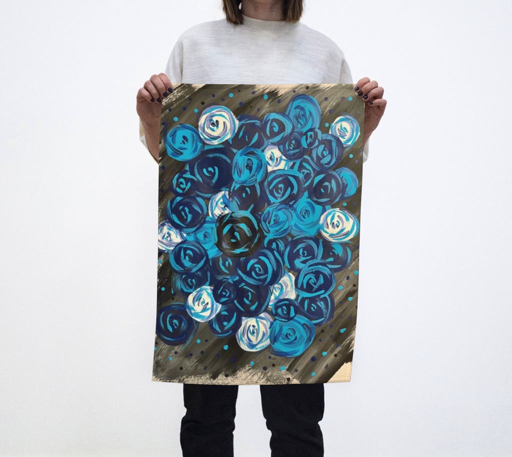 Blue Roses Hemp Tea Towel