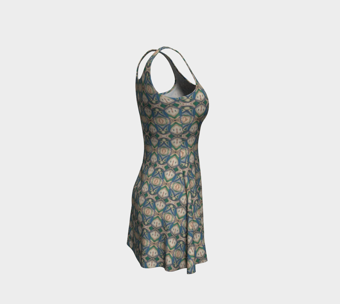 Abstract Green Flare Dress