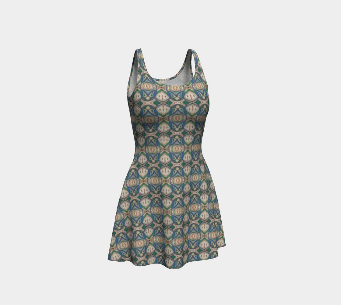 Abstract Green Flare Dress