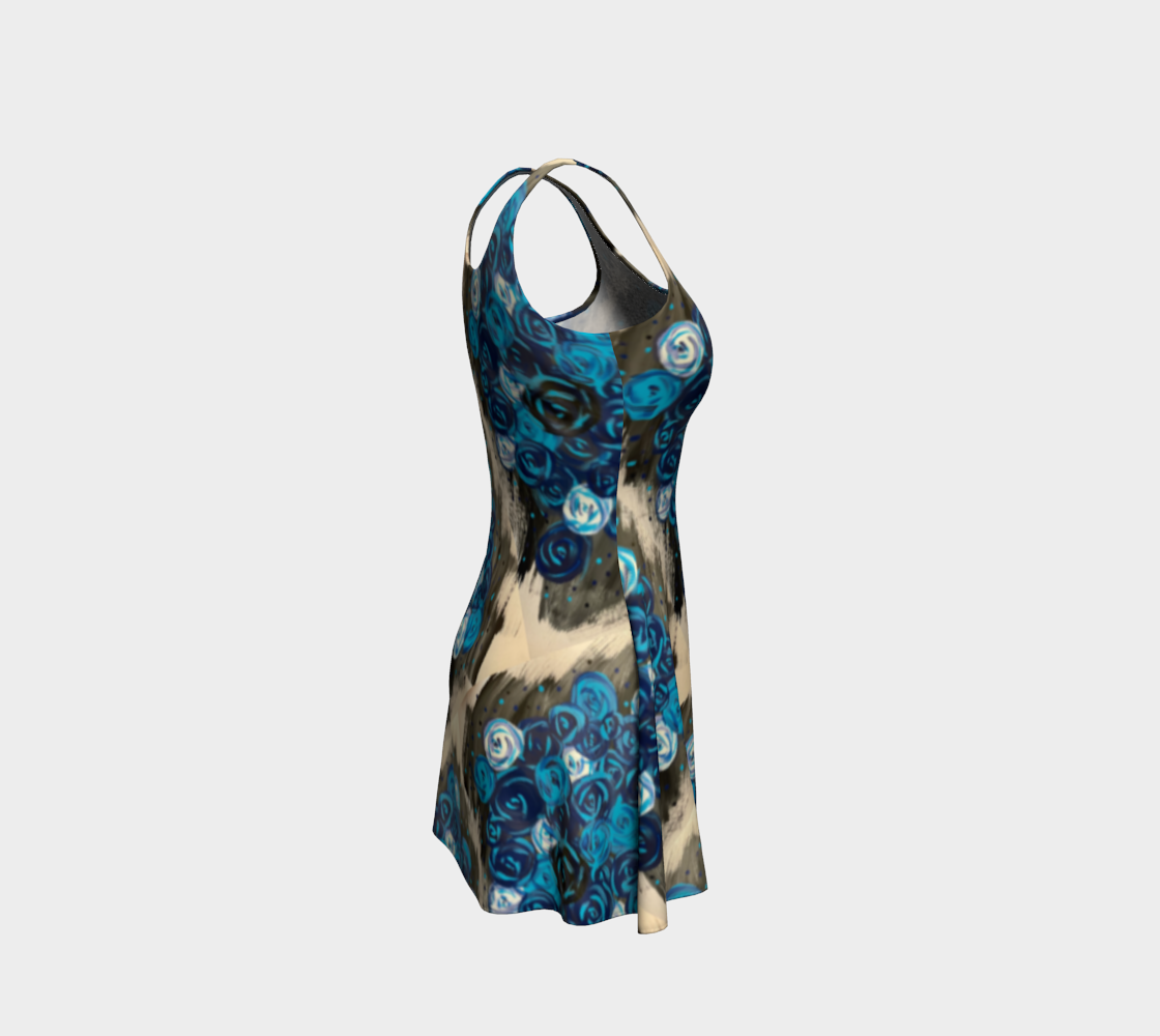Blue Roses  Flare Dress