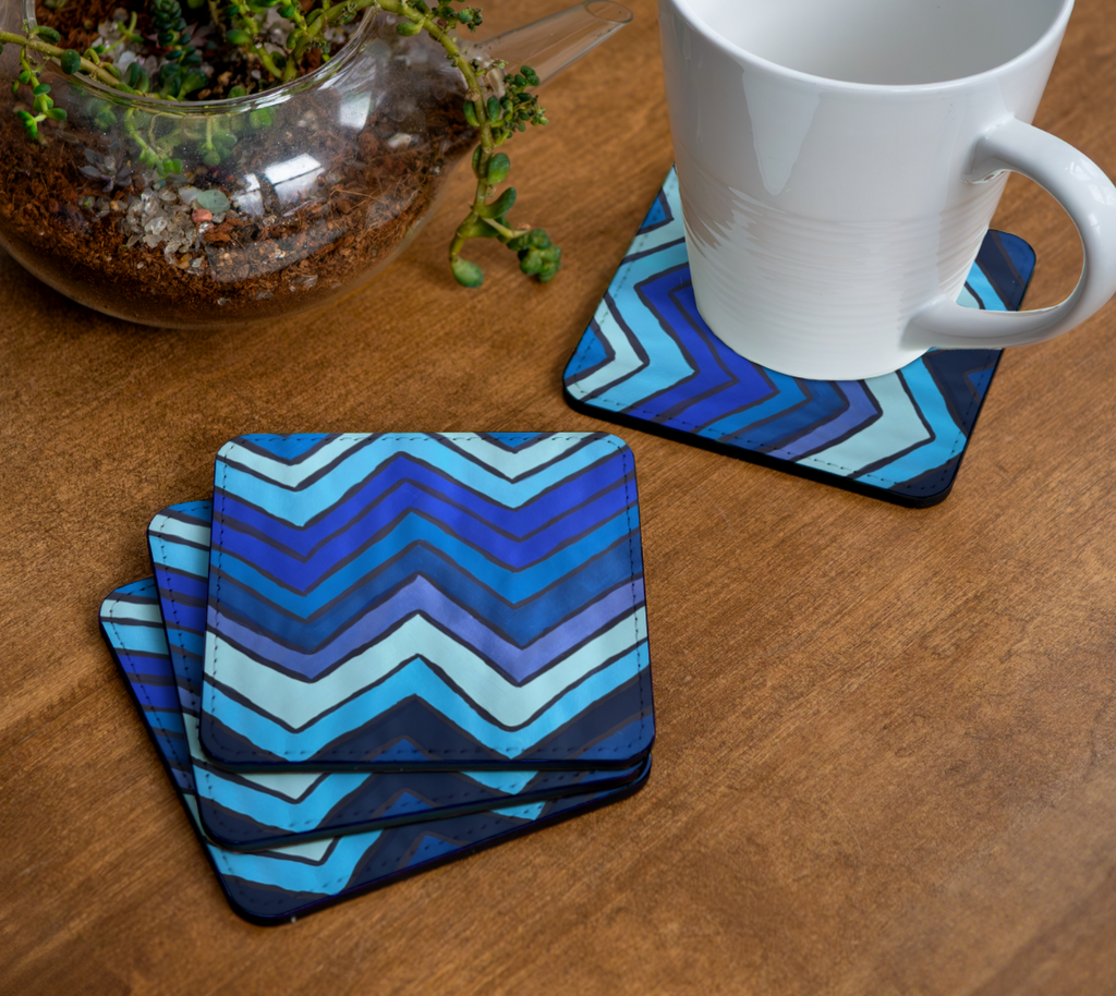 Blue Chevron Pattern Coaster