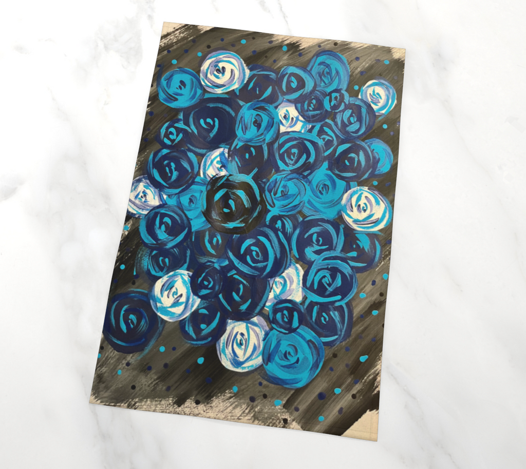 Blue Roses Hemp Tea Towel