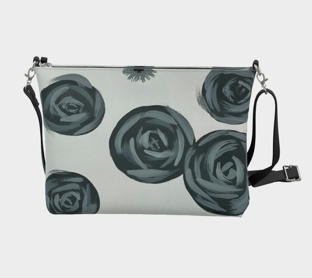 Monochrome Roses VL Crossbody Purse