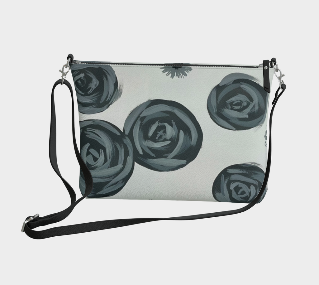 Monochrome Roses VL Crossbody Purse