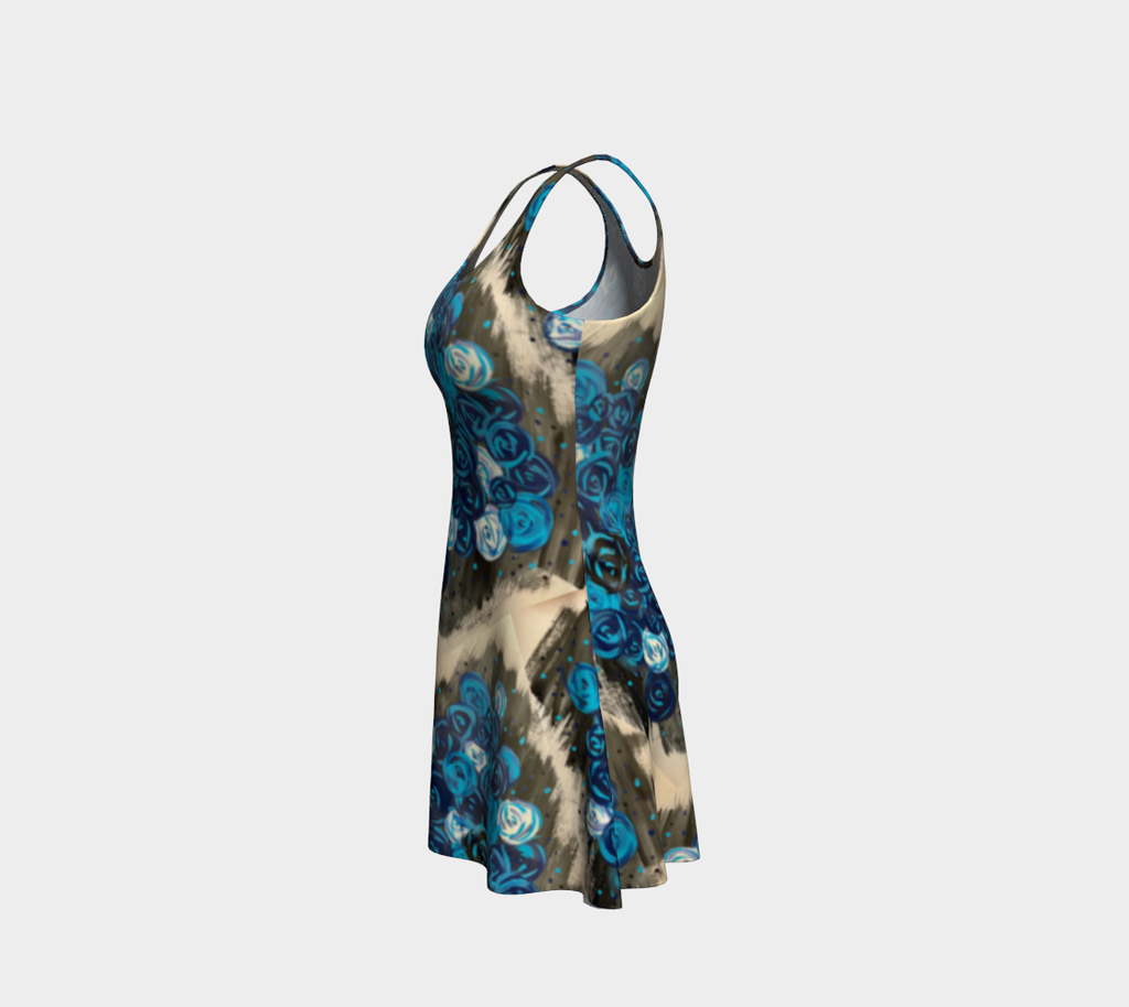 Blue Roses  Flare Dress