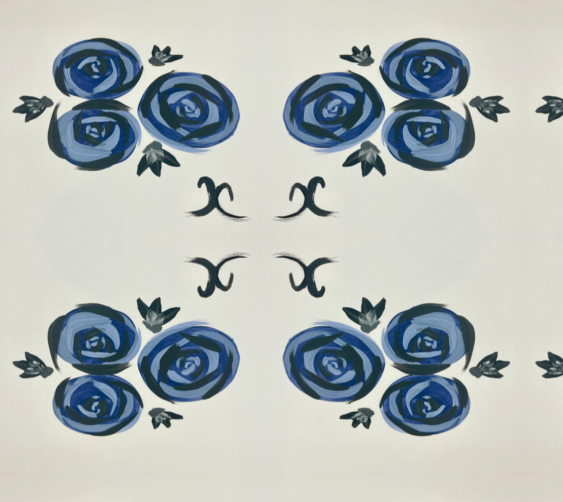 Deep Blue Roses Fabric