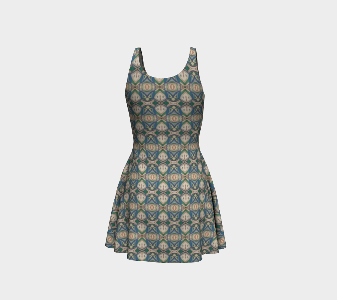 Abstract Green Flare Dress