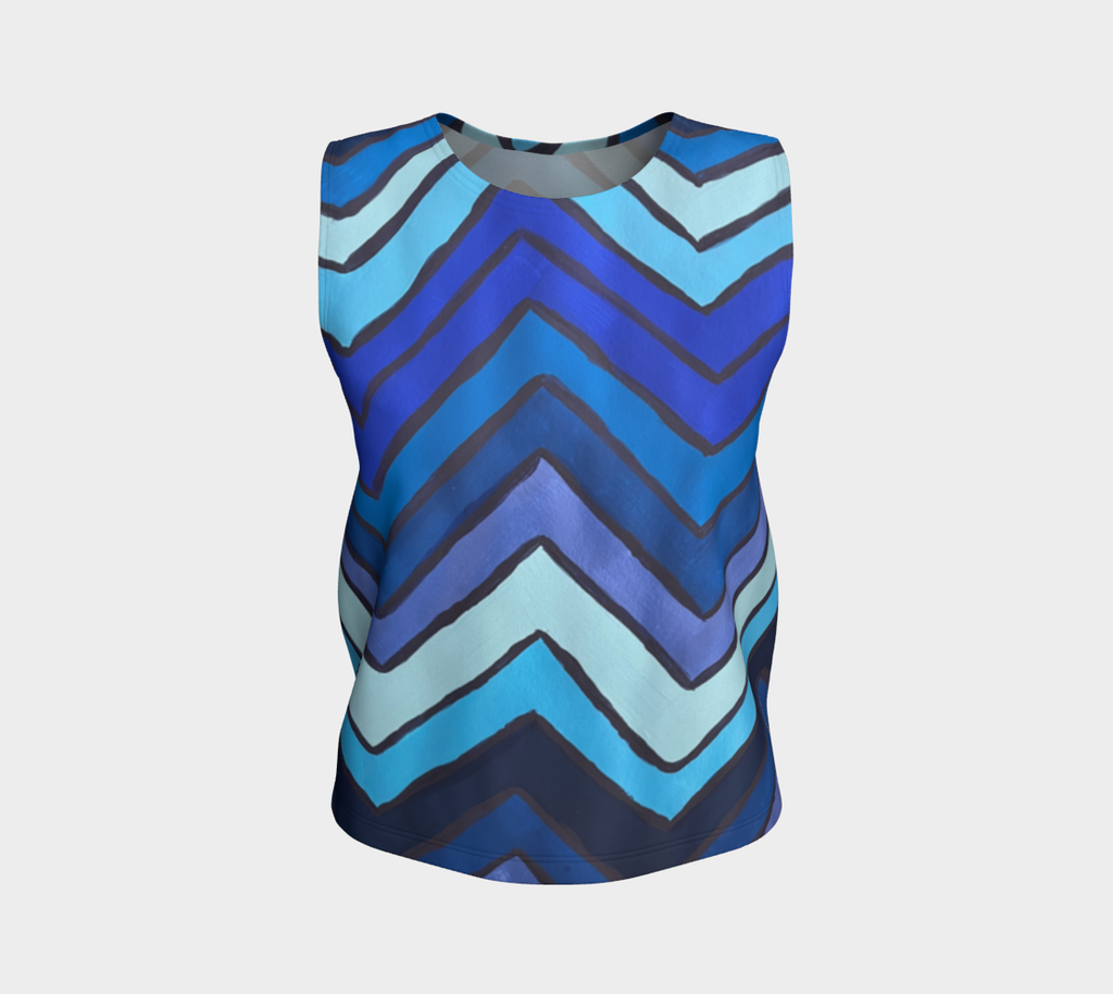 Blue Chevron Pattern Loose Tank Top
