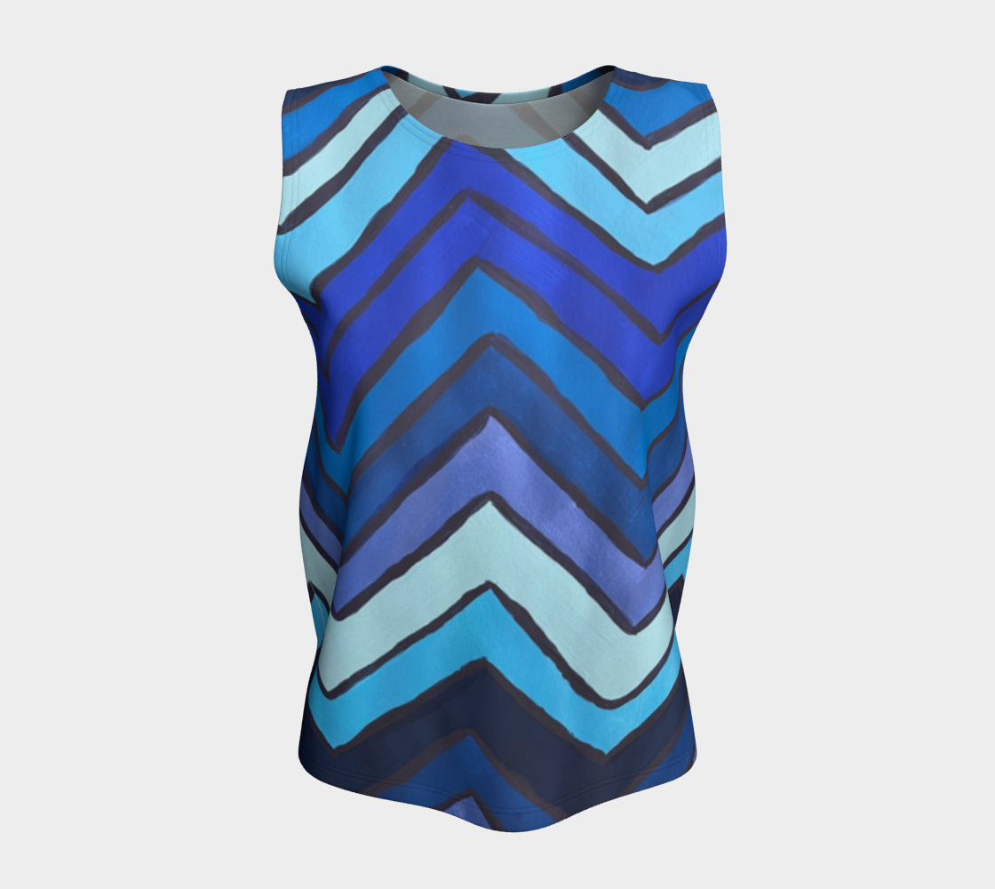 Blue Chevron Pattern Loose Tank Top