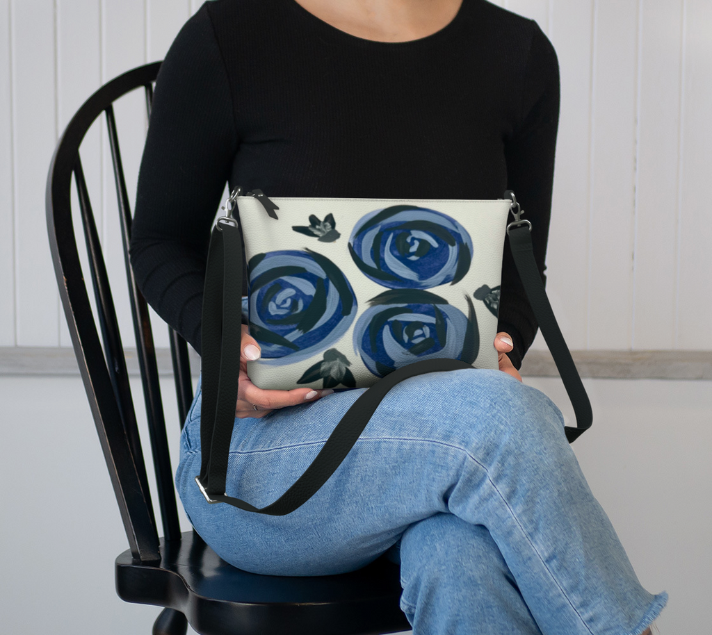 Deep Blue Roses VL Crossbody Purse