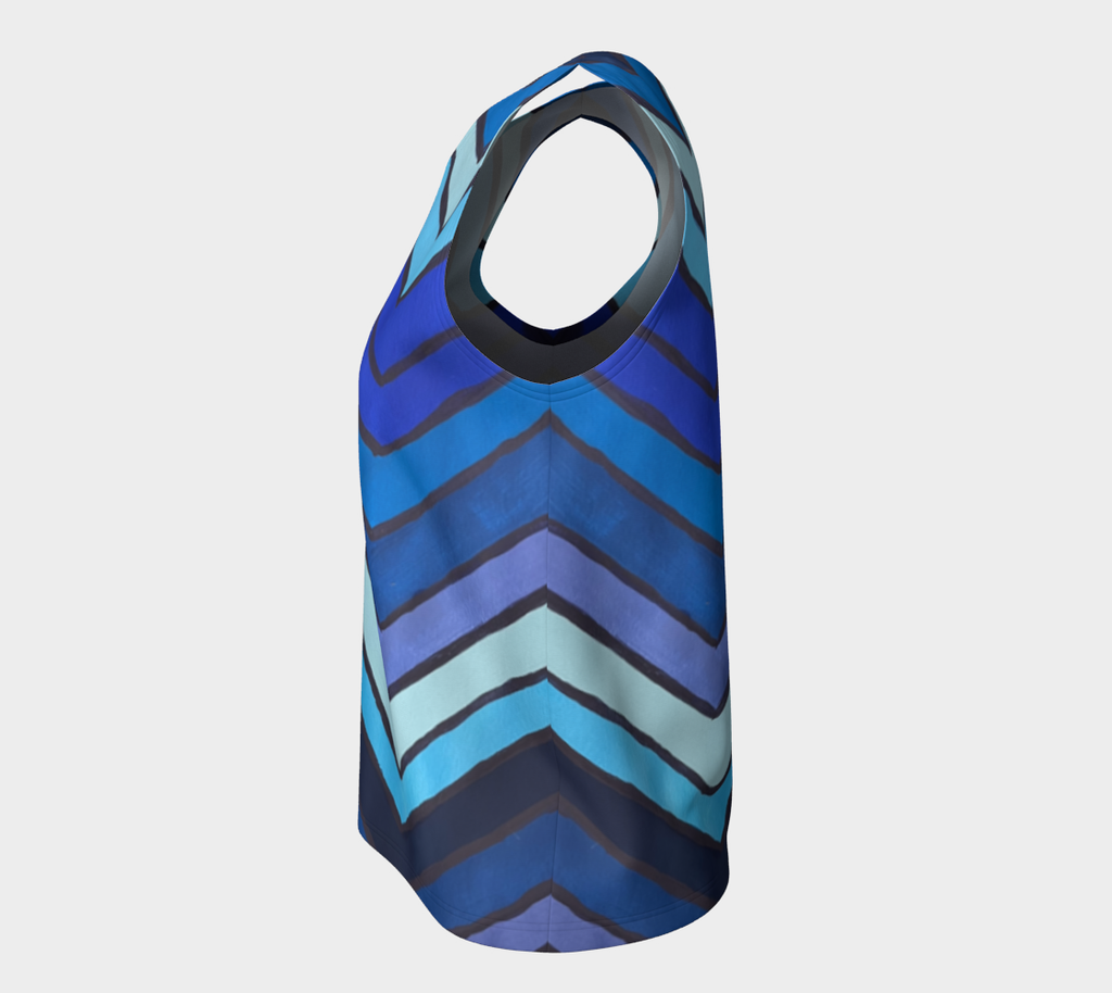 Blue Chevron Pattern Loose Tank Top