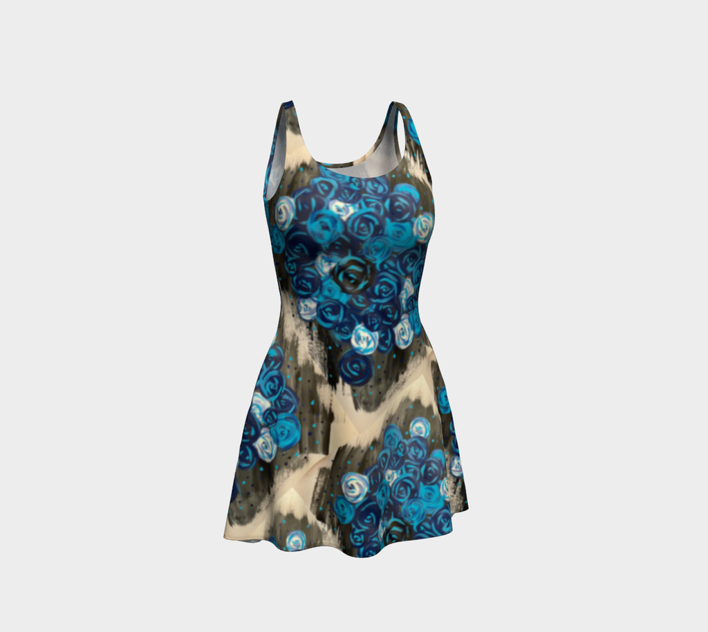 Blue Roses  Flare Dress