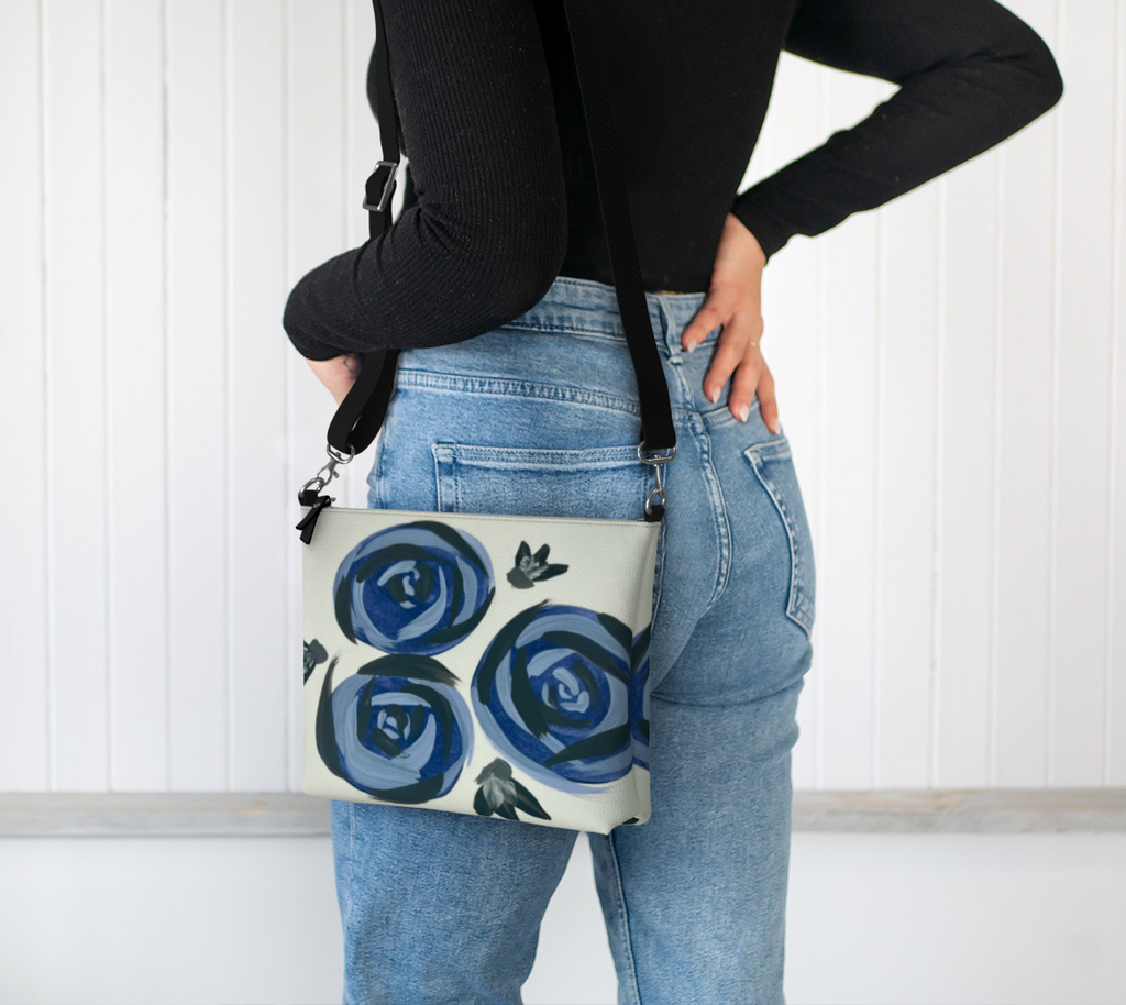 Deep Blue Roses VL Crossbody Purse